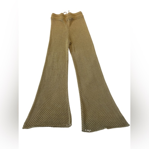 WEWOREWHAT Gold Open Knit Wide Leg Pants M - Picture 8 of 10